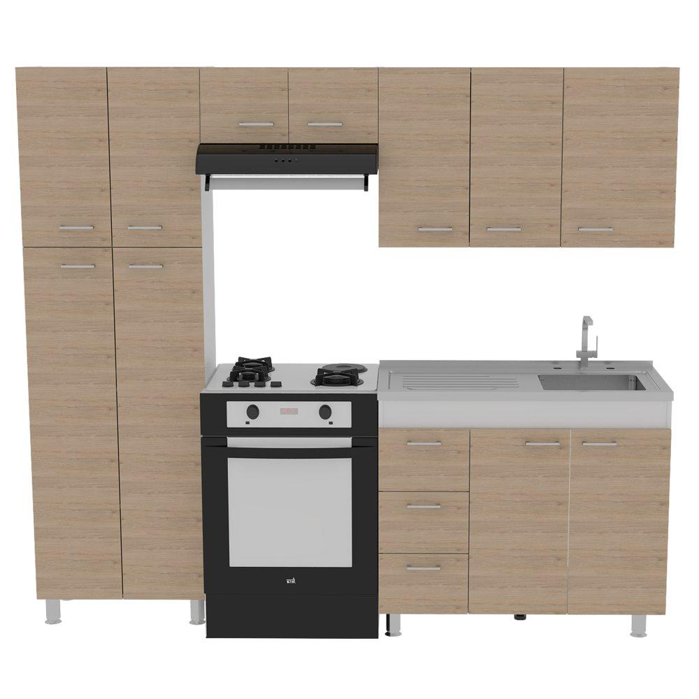 Cocina Ferret Blanco y Rovere 100x86.5cm con Meson de Acero Inoxidable y con Pozuelo para lado Derecha - Cocinas | Bylmo