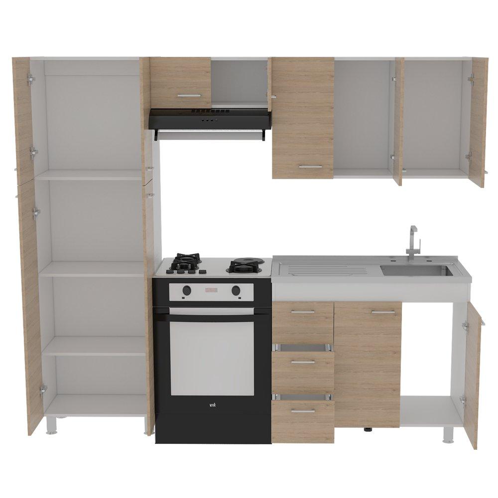 Cocina Ferret Blanco y Rovere 100x86.5cm con Meson de Acero Inoxidable y con Pozuelo para lado Derecha - Cocinas | Bylmo