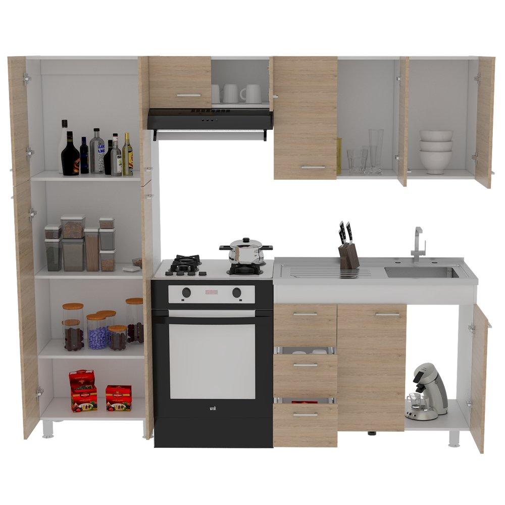 Cocina Ferret Blanco y Rovere 100x86.5cm con Meson de Acero Inoxidable y con Pozuelo para lado Derecha - Cocinas | Bylmo