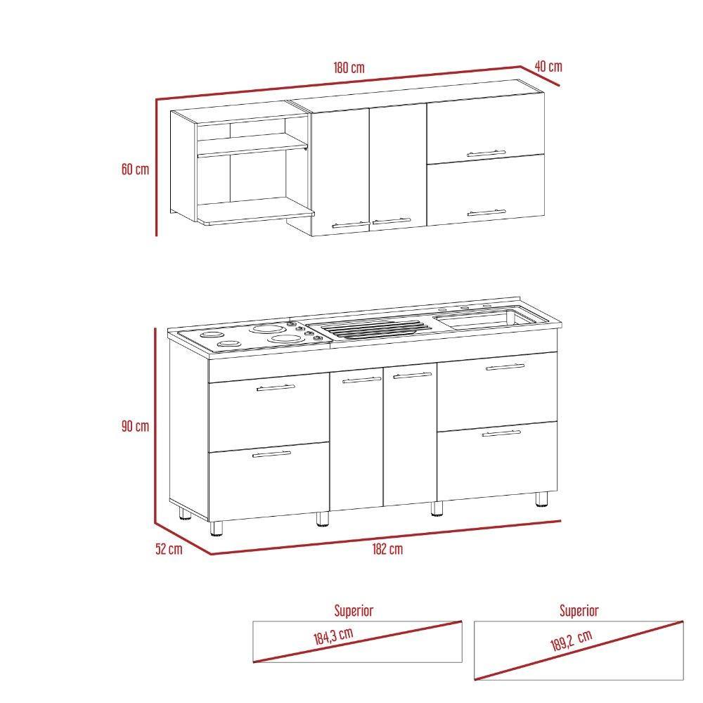 Cocina Granada Ceniza 180 cm Derecha con Mesón - Cocinas | Bylmo