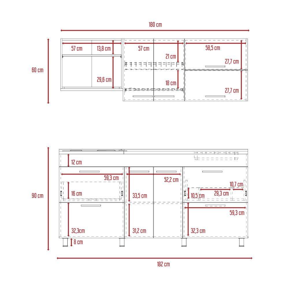 Cocina Granada Ceniza 180 cm Derecha con Mesón - Cocinas | Bylmo