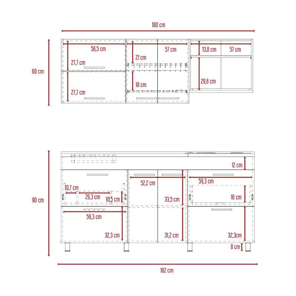 Cocina Granada Ceniza 180 cm Izquierda con Mesón - Cocinas | Bylmo