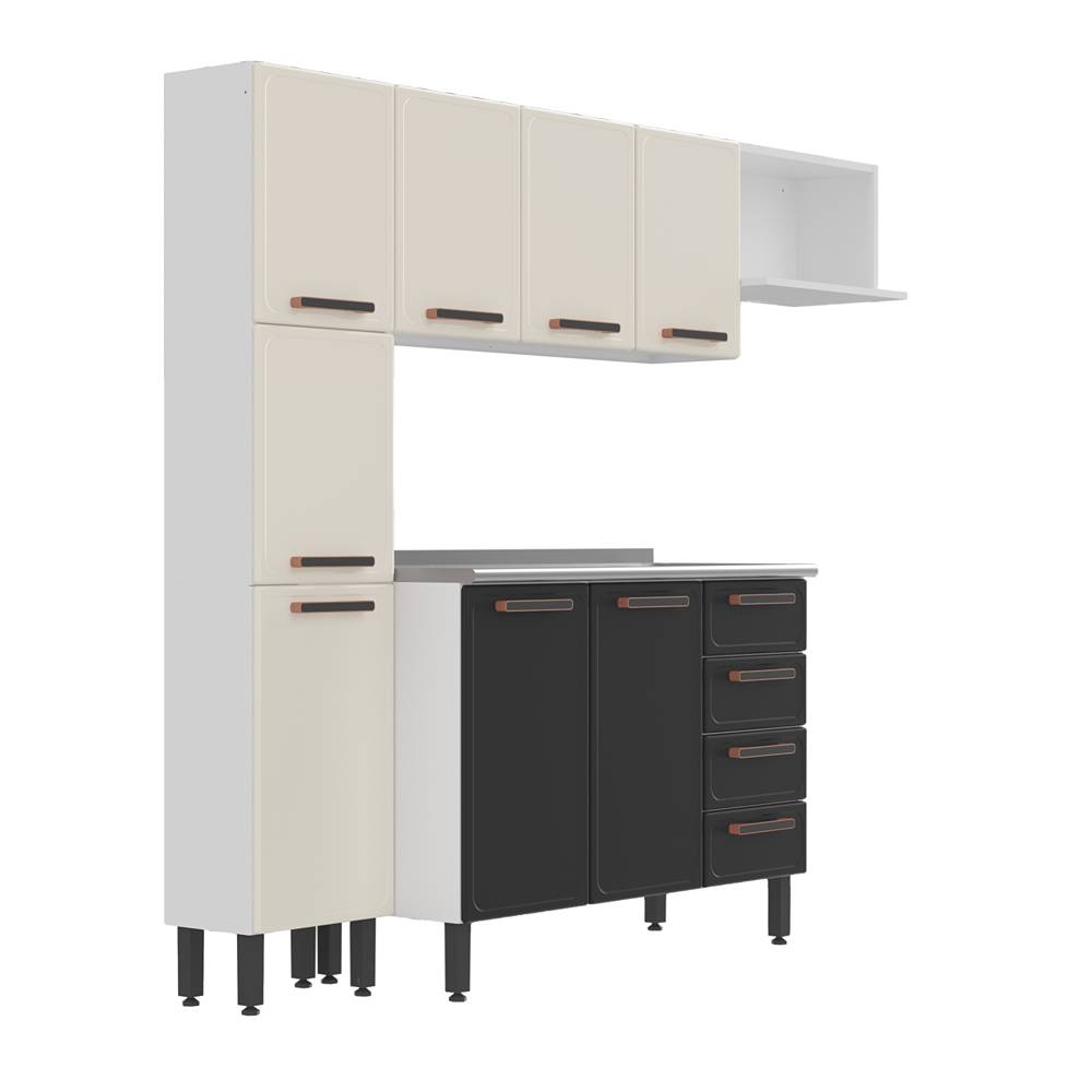 Cocina Integral Origens Grafito y Arena 220 cm con Mesón - Cocinas | Bylmo