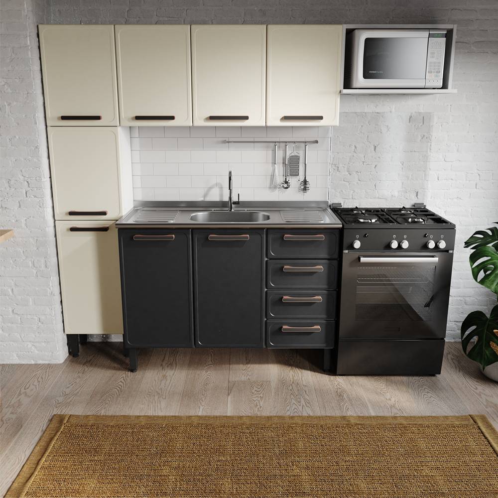 Cocina Integral Origens Grafito y Arena 220 cm con Mesón - Cocinas | Bylmo