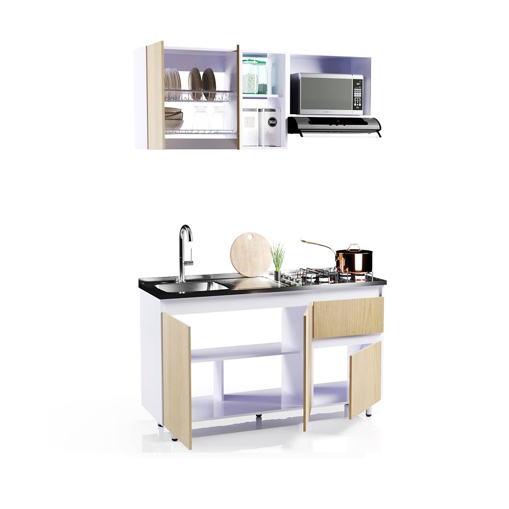 Cocina Integral Rovere 150x50cm con Meson de Acero Inoxidable y con Pozuelo para lado Izquierda - Cocinas | Bylmo