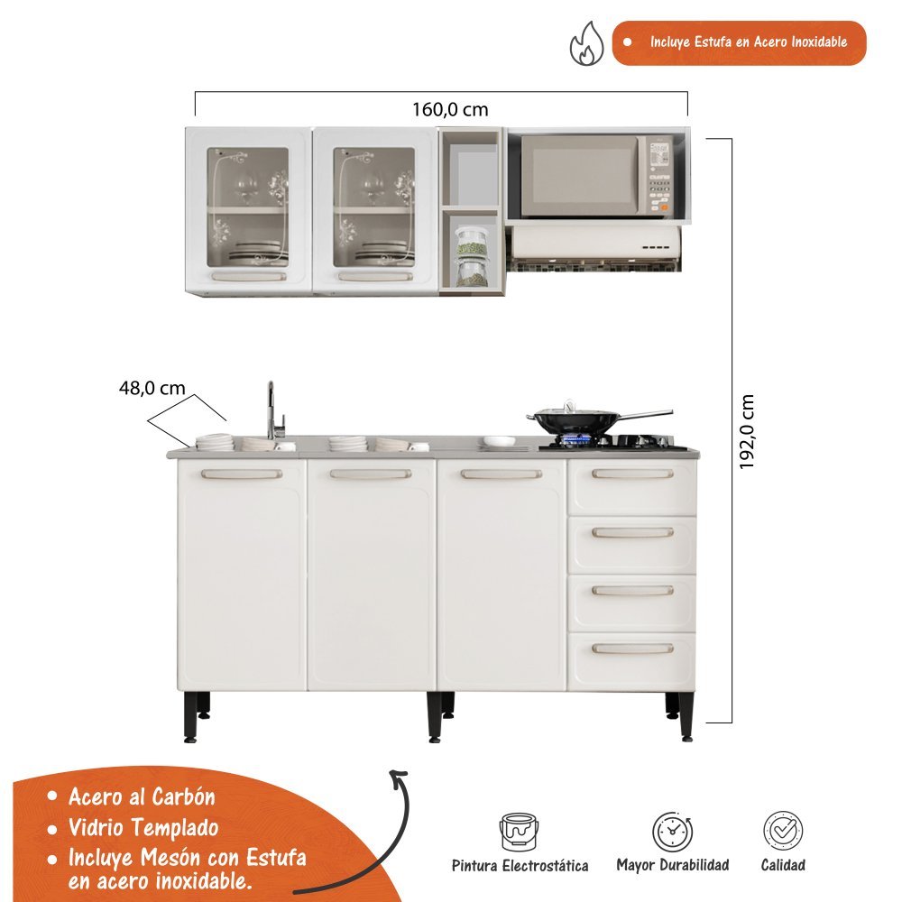 Cocina Integral San Andres Blanco 160 cm Izquierda con Mesón - Cocinas | Bylmo
