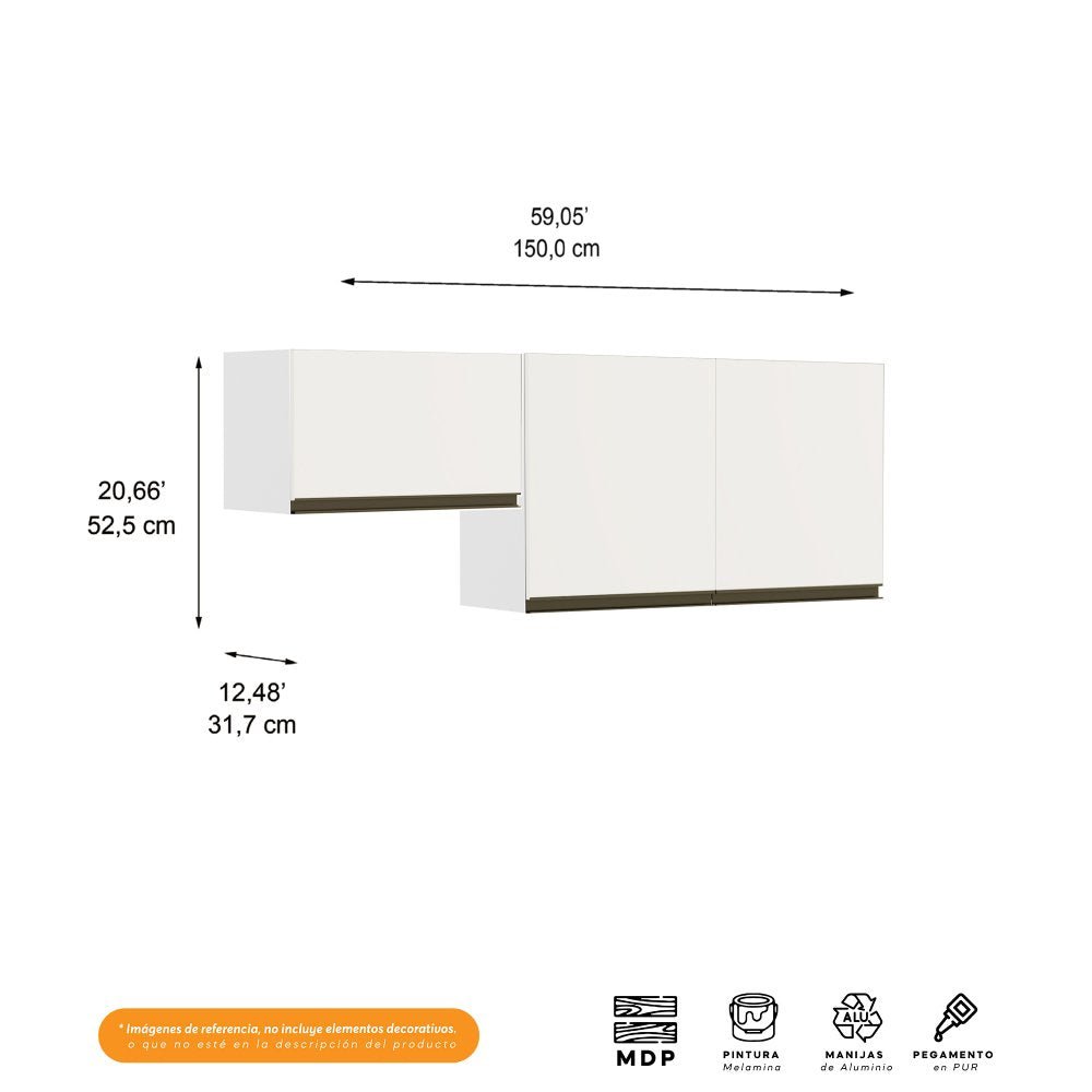 Cocina Integral Santiago Grafito y Blanco 150 cm - Cocinas | Bylmo