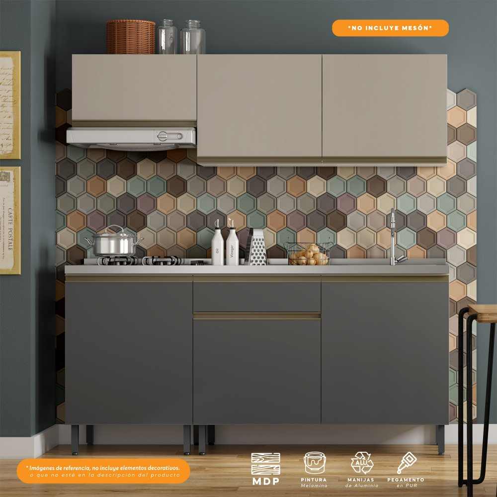 Cocina Integral Santiago Grafito y Pecan 180 cm - Cocinas | Bylmo