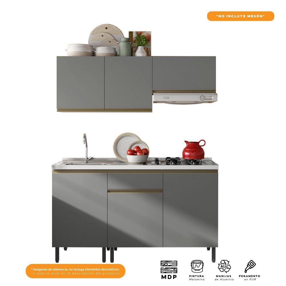 Cocina Integral Santiago Grafito 150 cm - Cocinas | Bylmo
