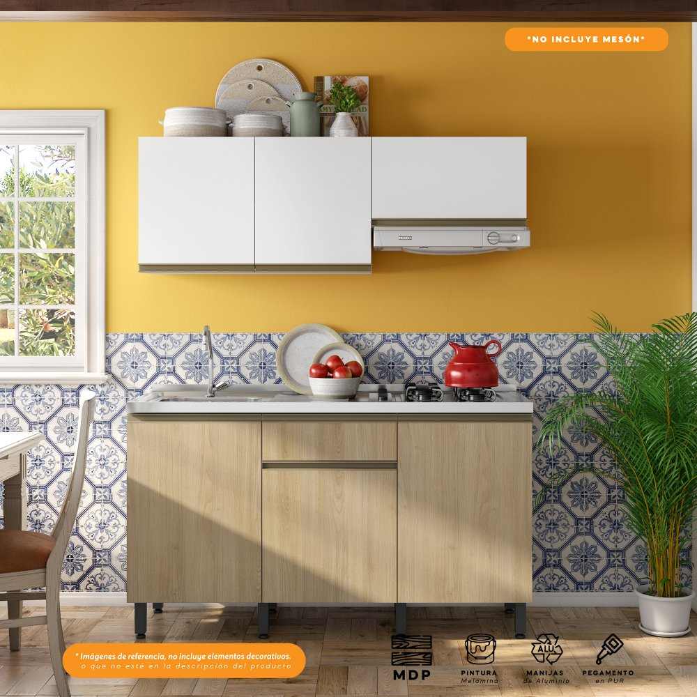 Cocina Integral Santiago Macadamia y Blanco 150 cm - Cocinas | Bylmo