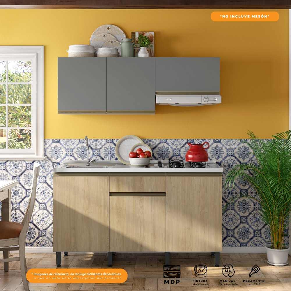 Cocina Integral Santiago Macadamia y Grafito 150 cm - Cocinas | Bylmo