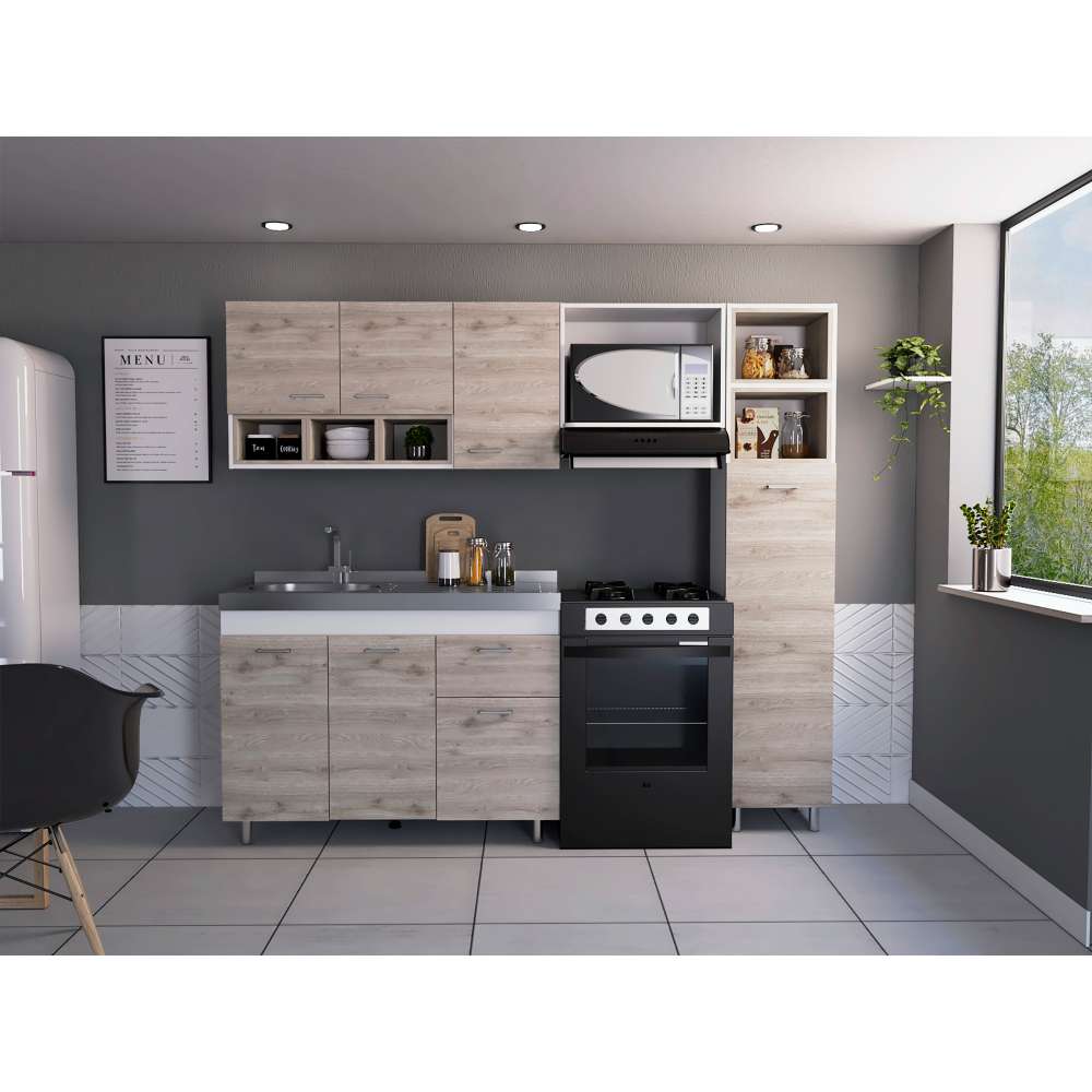 Cocina Lisz Ceniza 220 cm Izquierda con Mesón - Cocinas | Bylmo