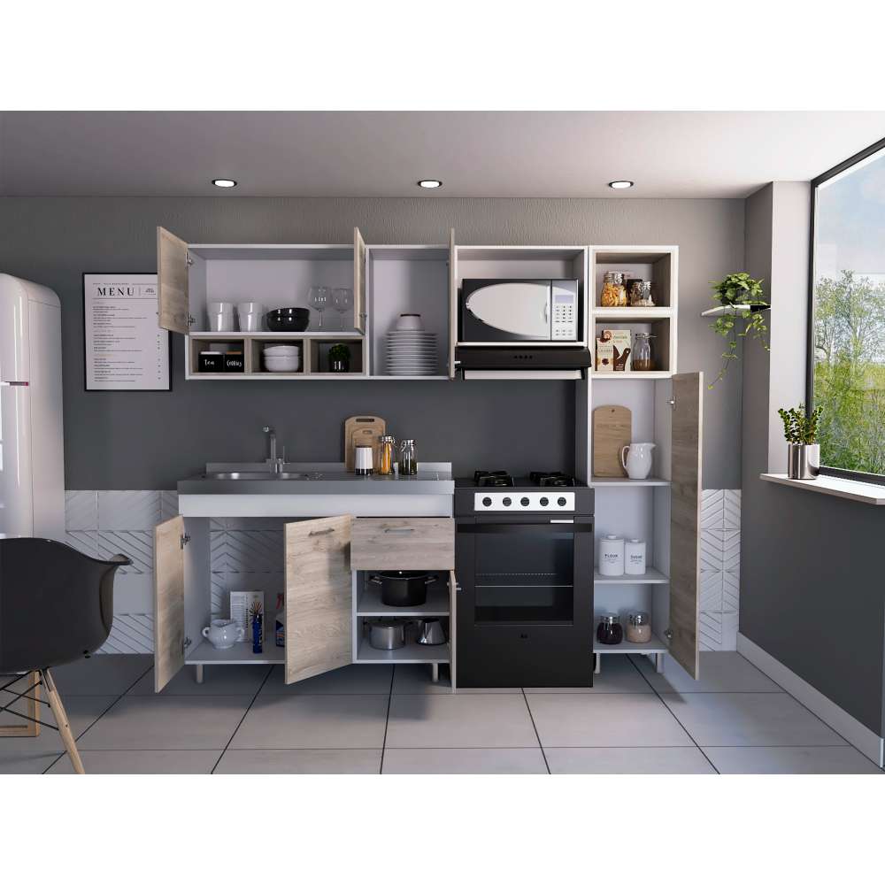 Cocina Lisz Ceniza 220 cm Izquierda con Mesón - Cocinas | Bylmo