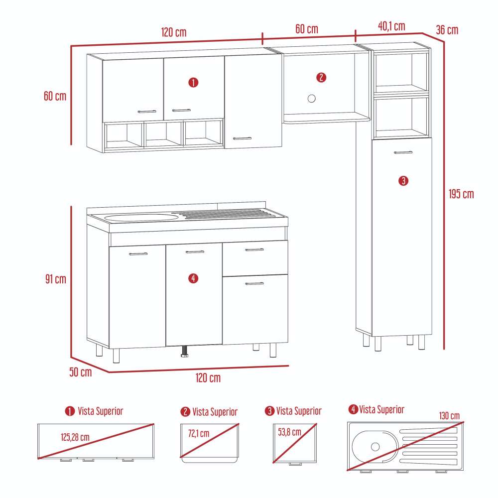 Cocina Lisz Ceniza 220 cm Izquierda con Mesón - Cocinas | Bylmo