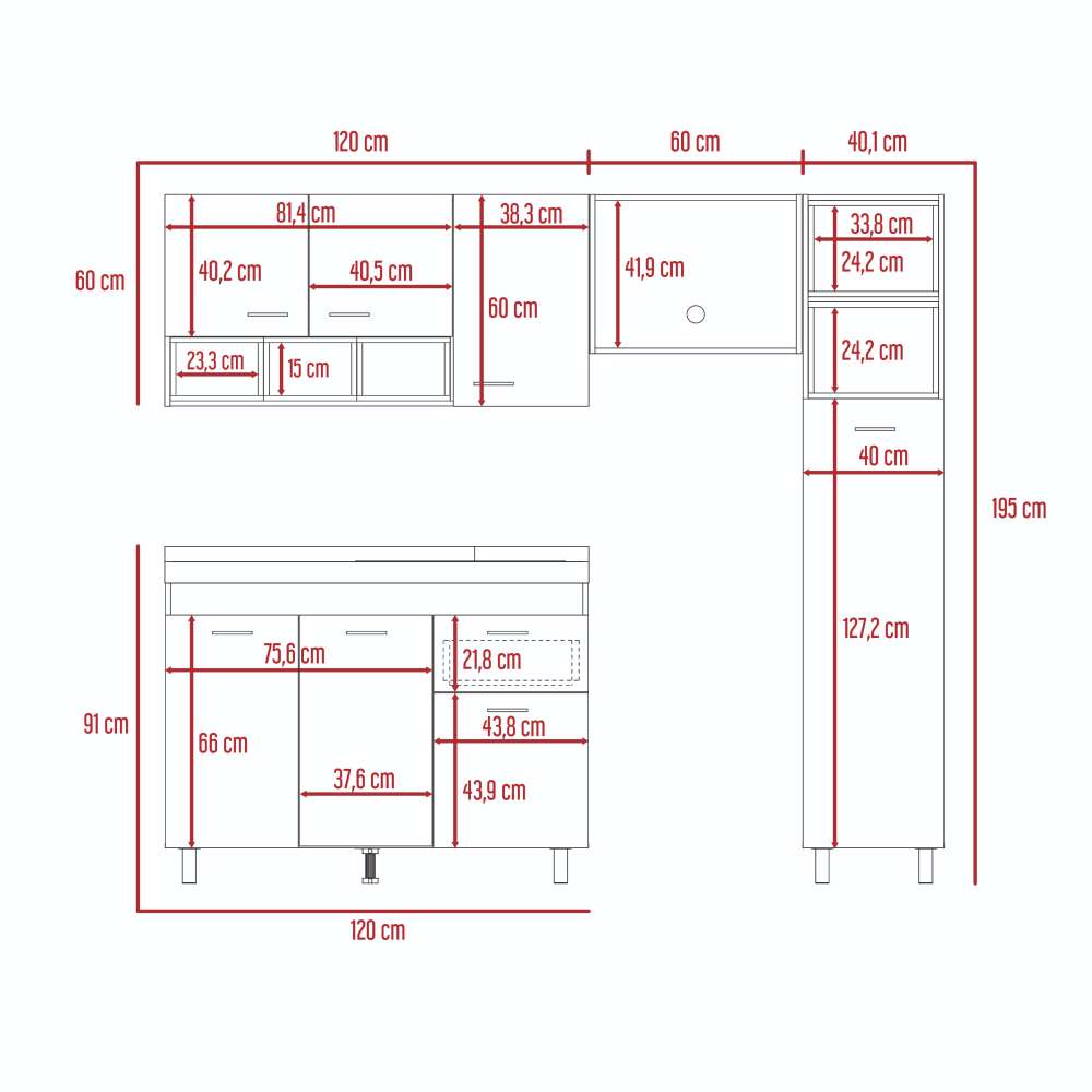Cocina Lisz Ceniza 220 cm Izquierda con Mesón - Cocinas | Bylmo