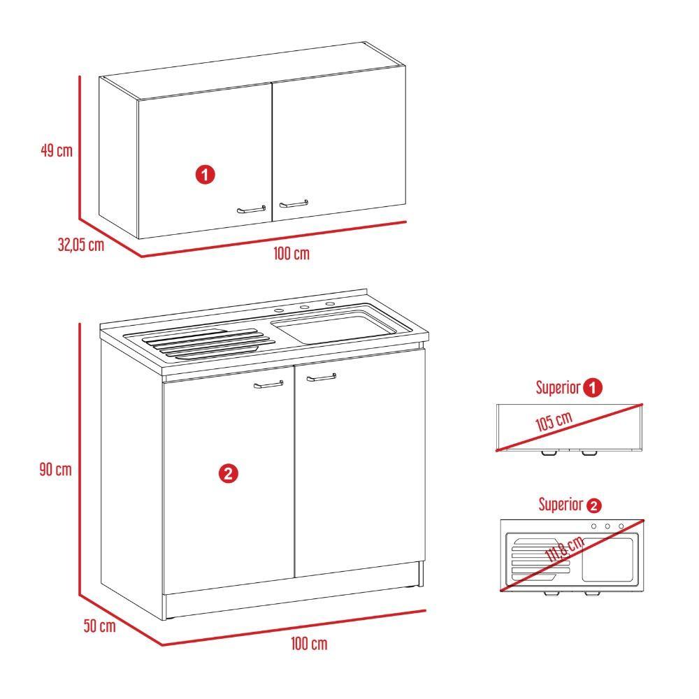 Cocina Nápoles Roble Gris 100 cm Derecha con Mesón - Cocinas | Bylmo