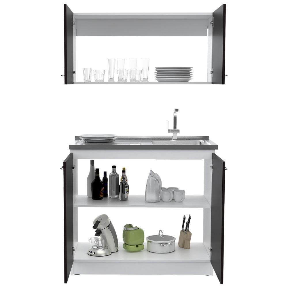 Cocina Nápoles Roble Gris 100 cm Derecha con Mesón - Cocinas | Bylmo