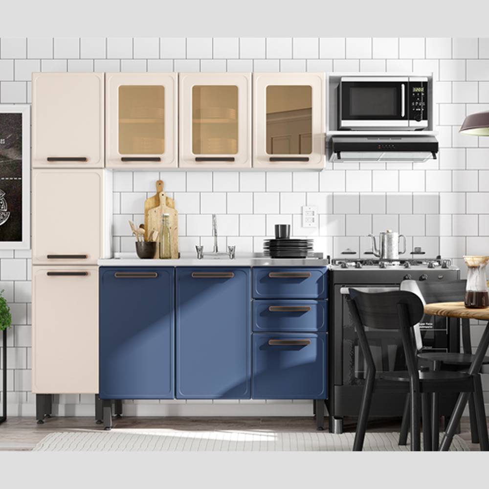 Cocina Integral Origens Blue Navy 220 cm con Mesón - Cocinas | Bylmo