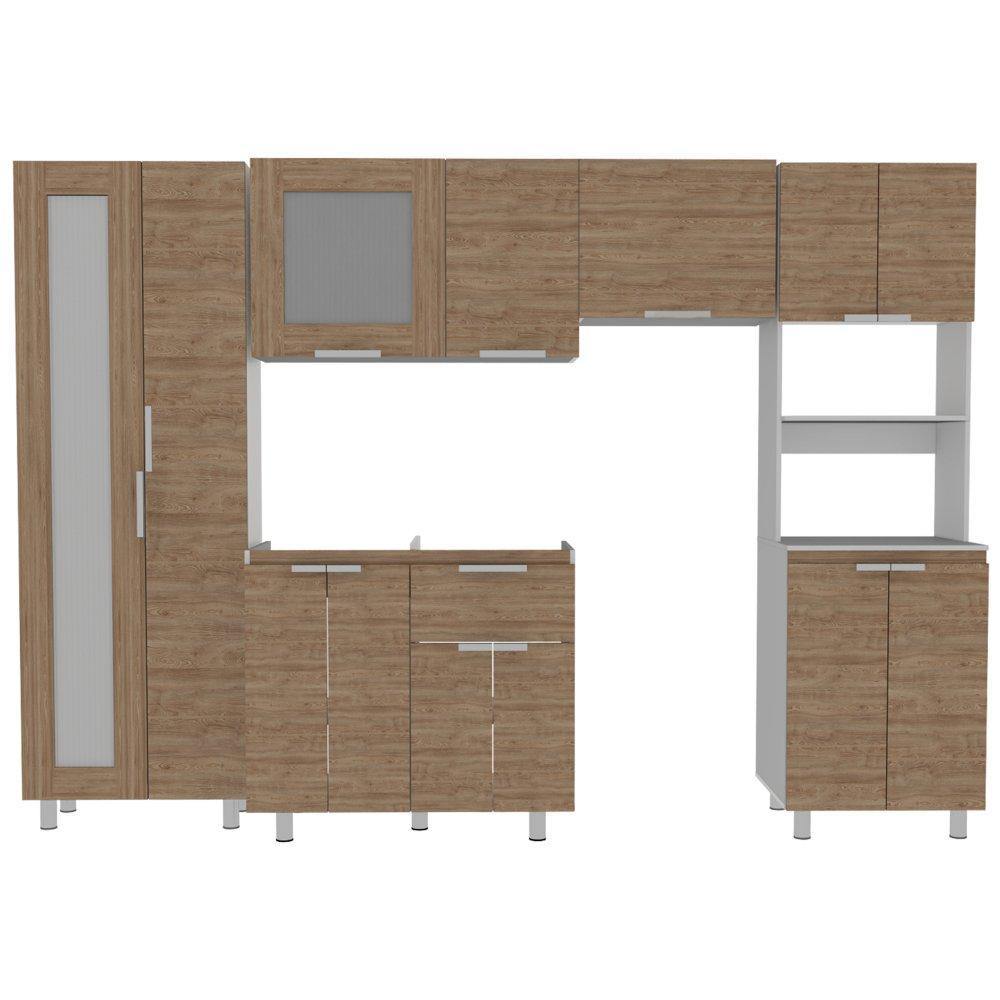 Cocina Samara Blanco y Miel 205x60cm con Mesón de Acero Inoxidable Lado Izquierdo y sin Estufa - Cocinas | Bylmo