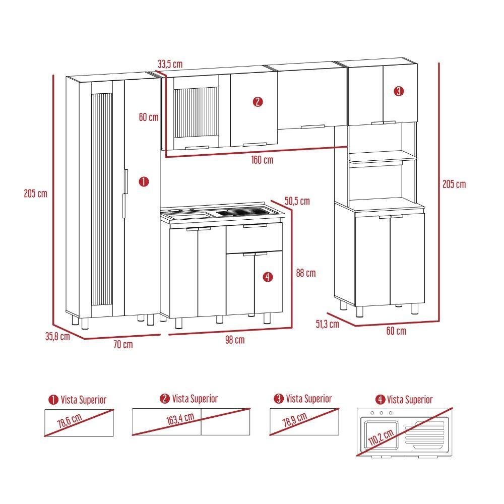 Cocina Samara Blanco y Miel 205x60cm con Mesón de Acero Inoxidable Lado Izquierdo y sin Estufa - Cocinas | Bylmo