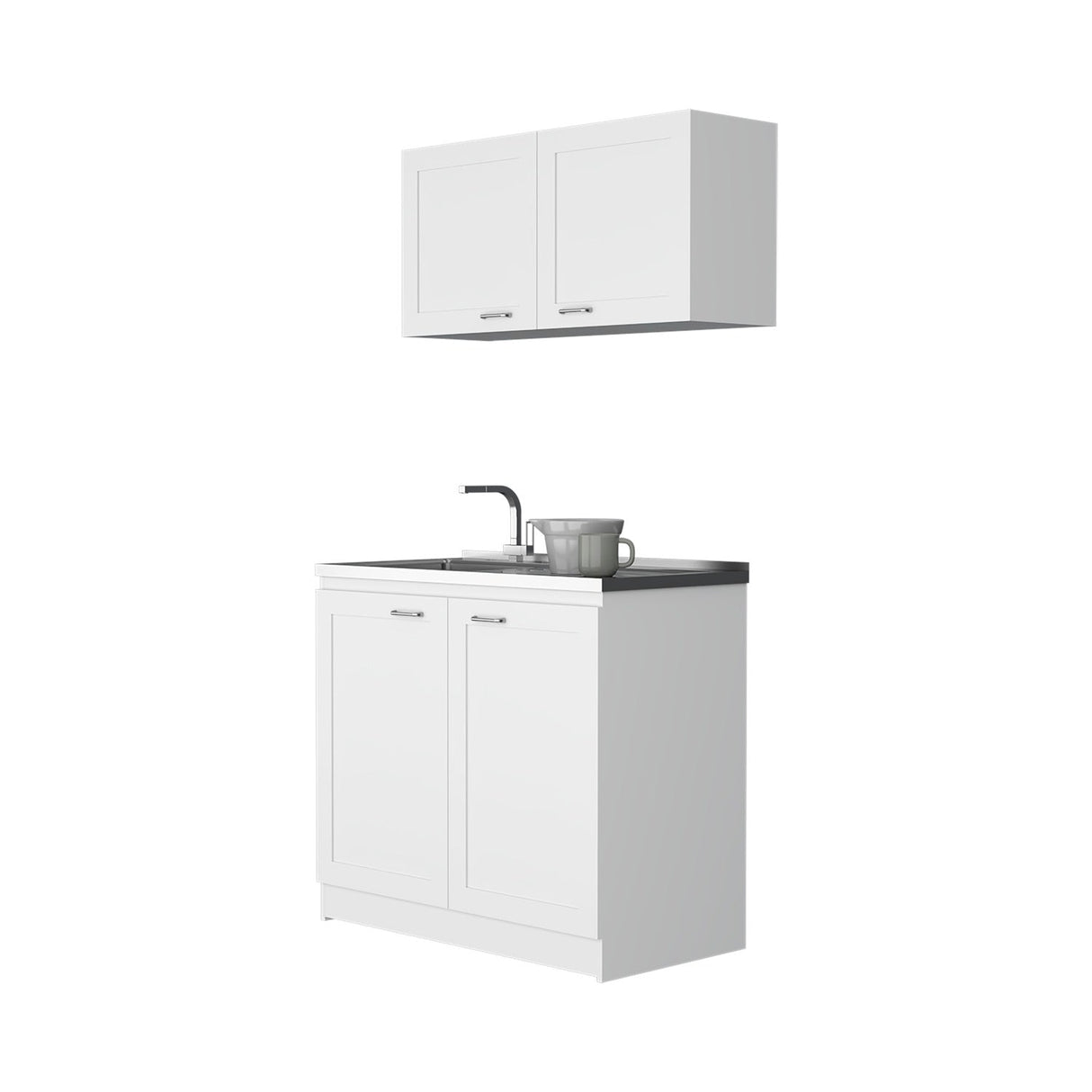 Cocina Zurich Blanco 100 cm con Mesón de Acero y Cuatro Puertas Abatibles - Combos Cocina | Bylmo