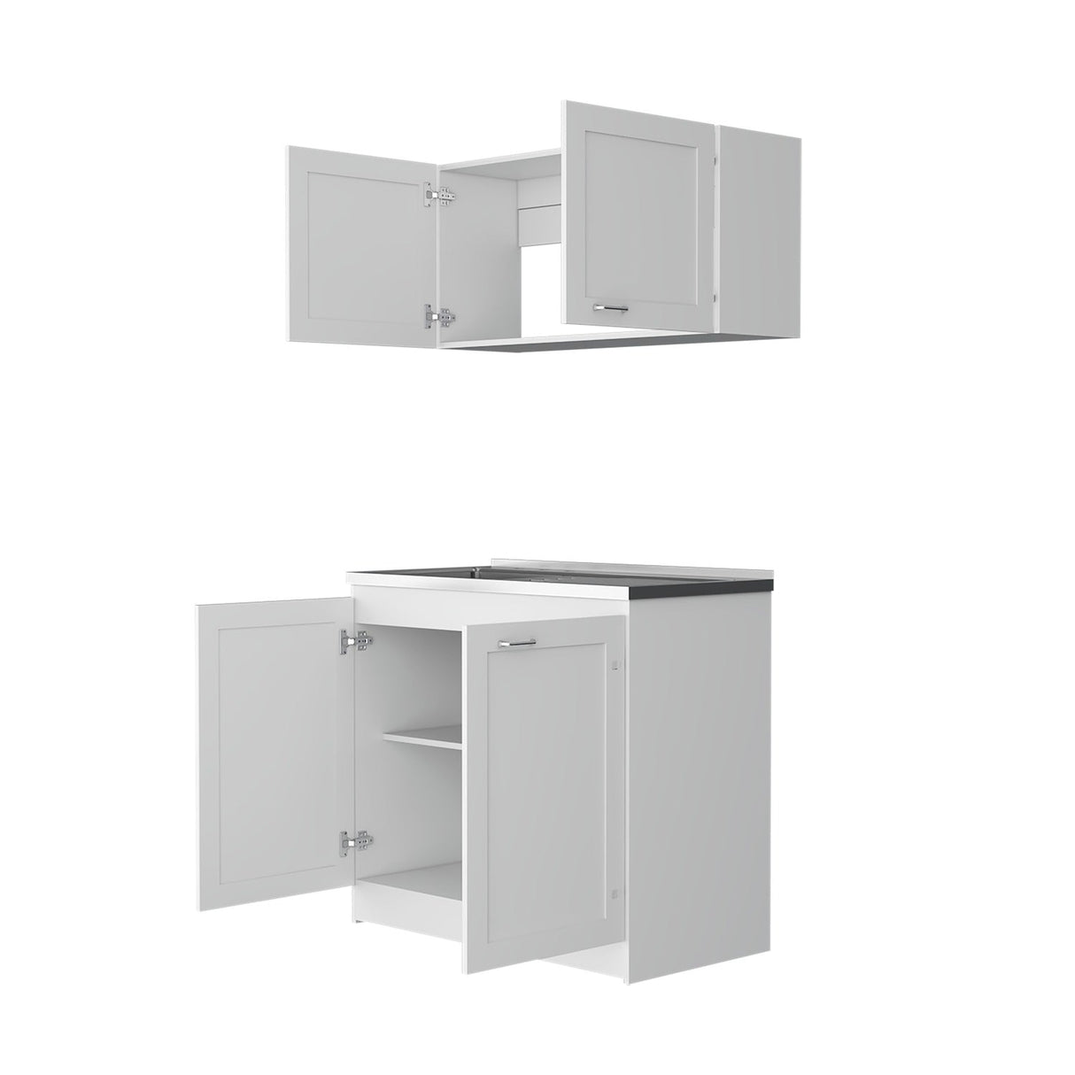 Cocina Zurich Blanco 100 cm con Mesón de Acero y Cuatro Puertas Abatibles - Combos Cocina | Bylmo