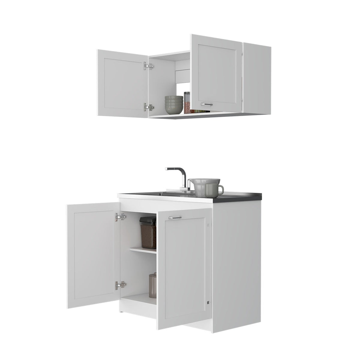 Cocina Zurich Blanco 100 cm con Mesón de Acero y Cuatro Puertas Abatibles - Combos Cocina | Bylmo