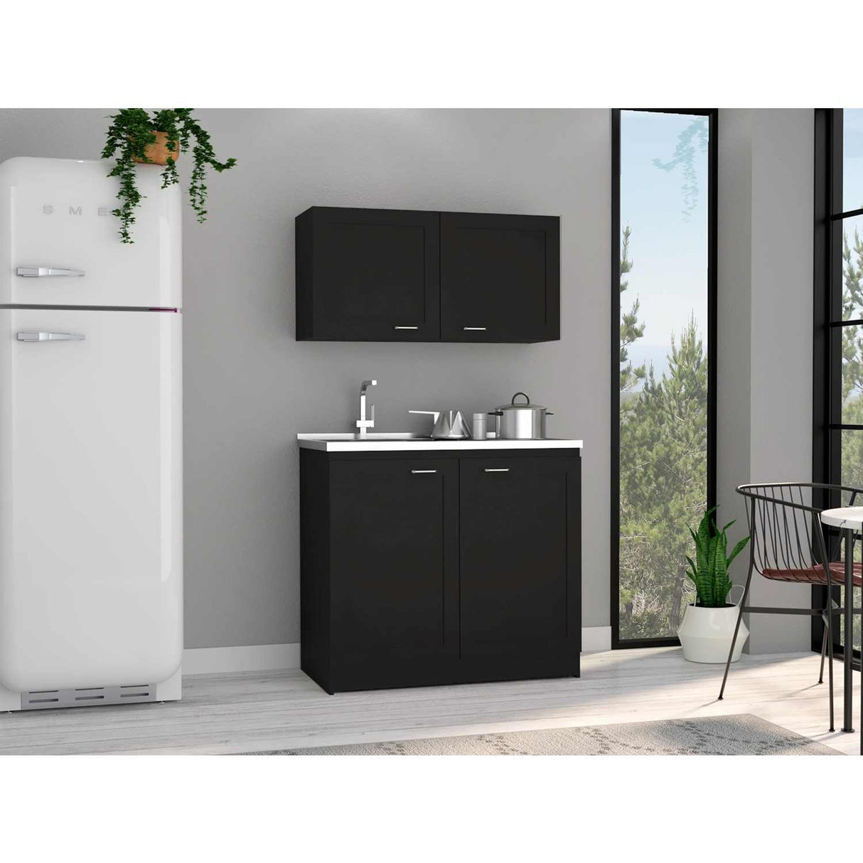 Cocina Zurich Wengue 100 cm Mueble Superior y Mueble Inferior con Mesón y Patas Métalicas - Cocinas | Bylmo