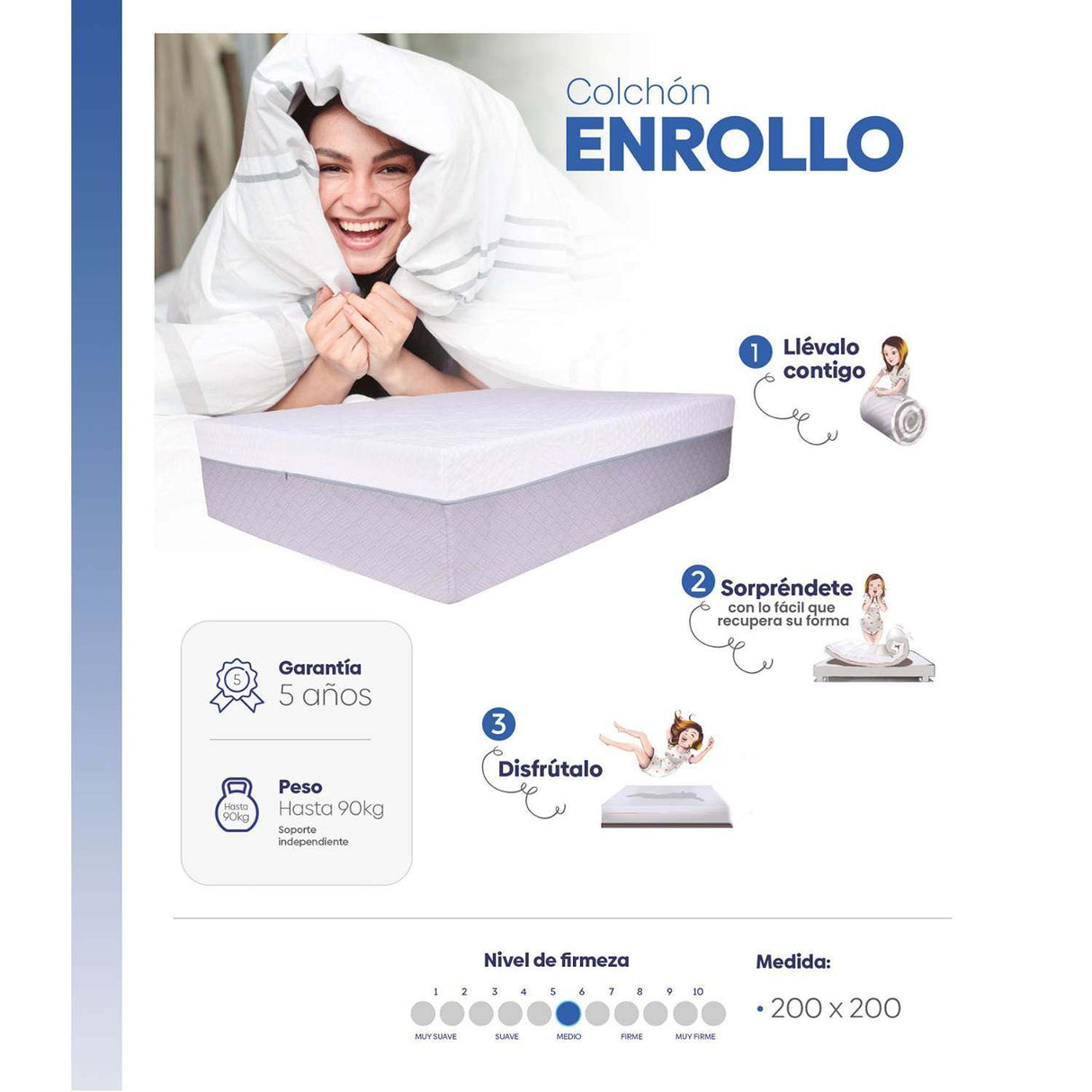 Colchón Colklo King 200 cm Enrollable Firmeza Medio - Colchones | Bylmo