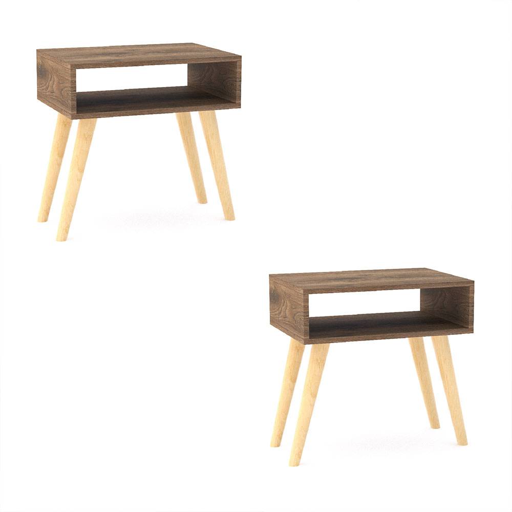 Combo 2 Mesas de Noche Asturias Nogal 50 cm con Entrepaño - Mesas de Noche | Bylmo
