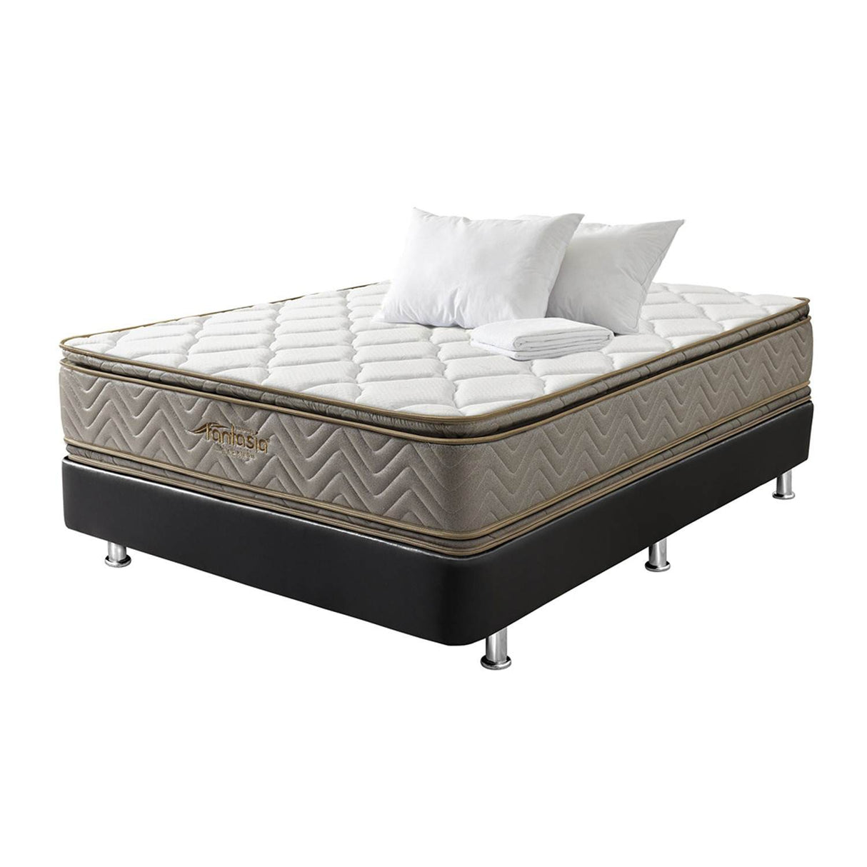 Combo Base Cama y Colchón Galaxy Negro Doble 140 cm con Dos Almohadas y Protector - Combos Habitacion | Bylmo