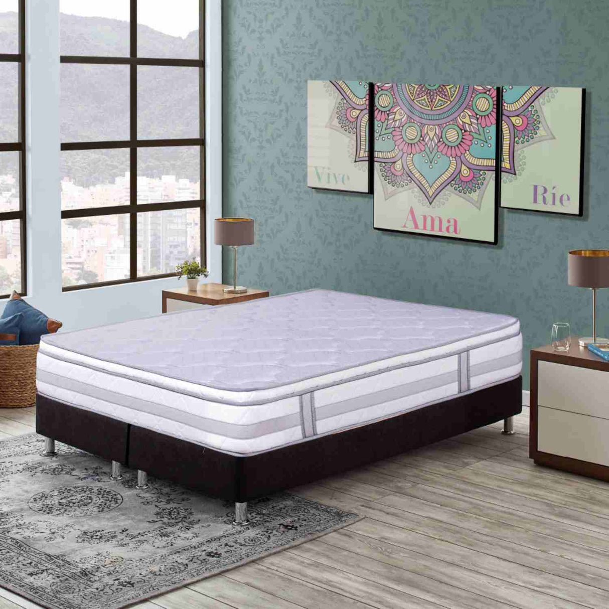 Combo Base Cama y Colchón Mónaco Blanco Doble 140 cm Firmeza Medio - Combos Habitacion | Bylmo