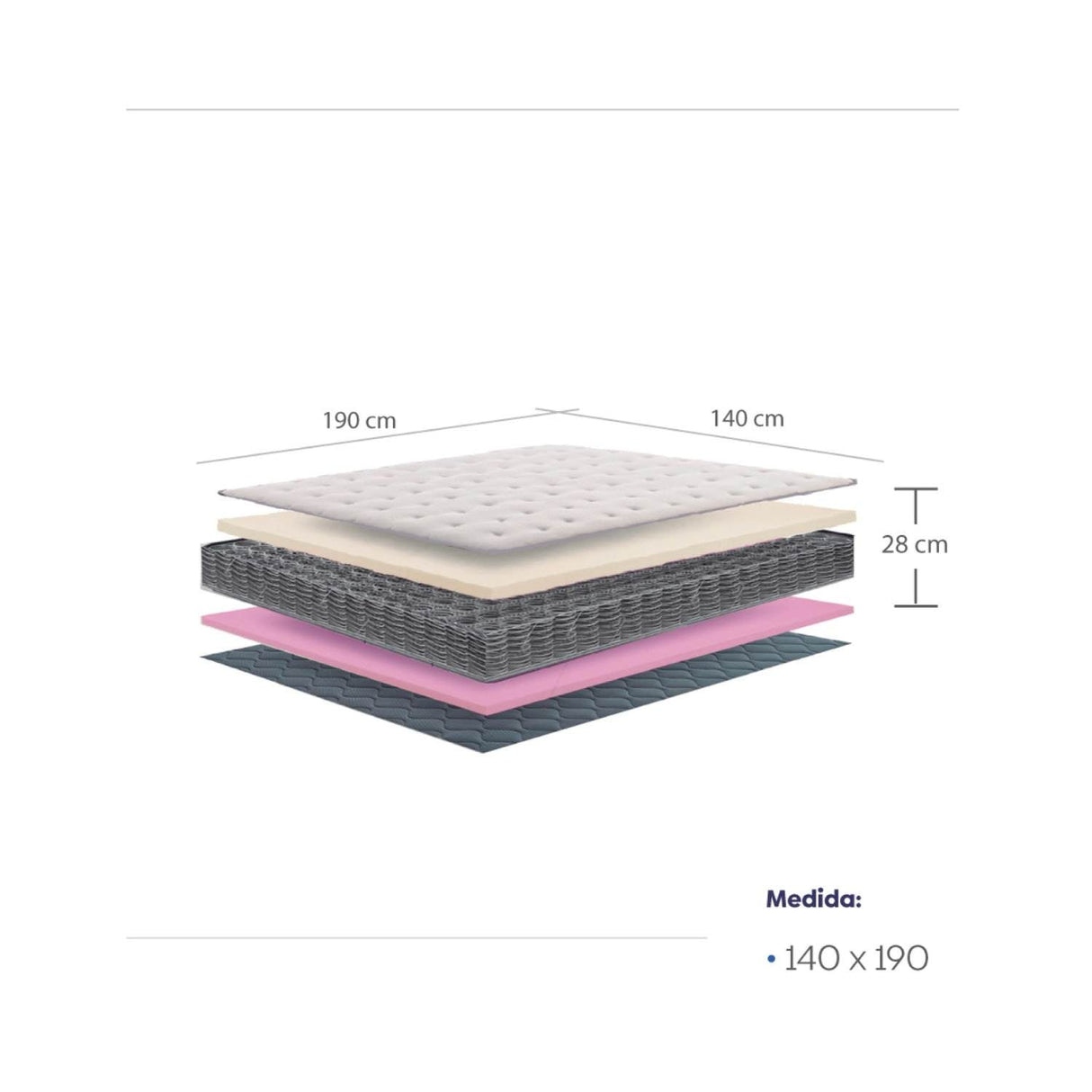 Combo Base Cama y Colchón Mónaco Blanco Doble 140 cm Firmeza Medio - Combos Habitacion | Bylmo