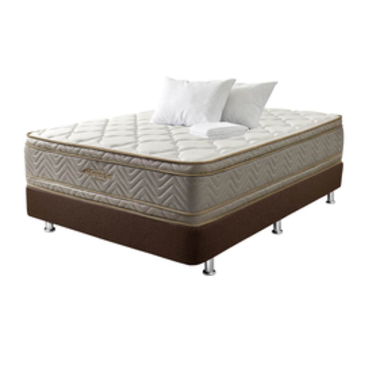Combo Base Cama y Colchón Optims Beige y Plata Queen 160 cm con Dos Almohadas y Protector - Combos Habitacion | Bylmo