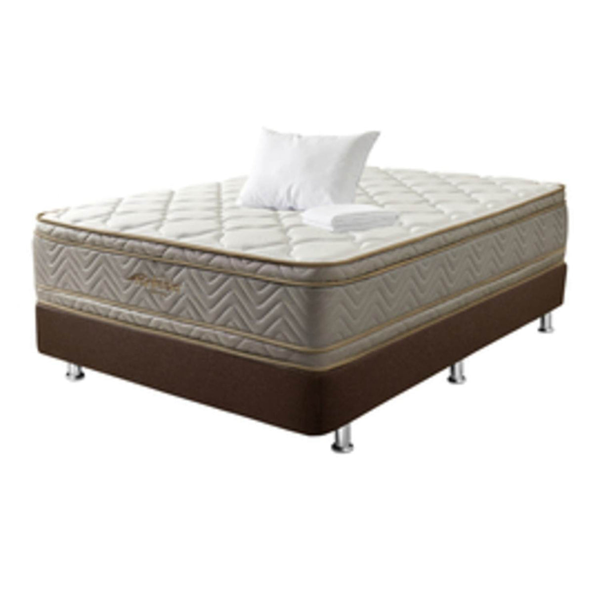 Combo Base Cama y Colchón Optims Beige y Plata Semidoble 120 cm con Una Almohada y Protector - Combos Habitacion | Bylmo