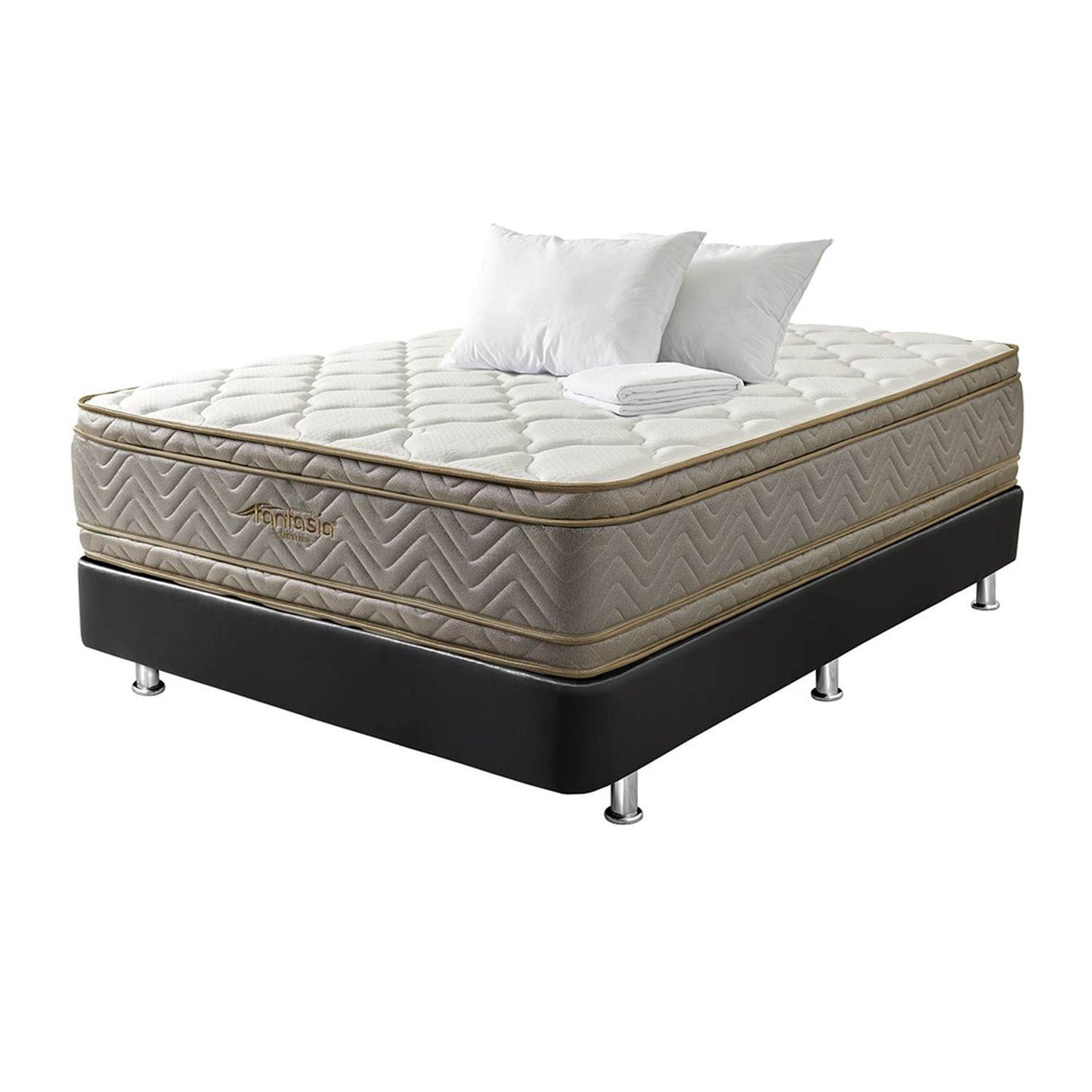 Combo Base Cama y Colchón Optims Negro Doble 140 cm con Dos Almohadas y Protector - Combos Habitacion | Bylmo