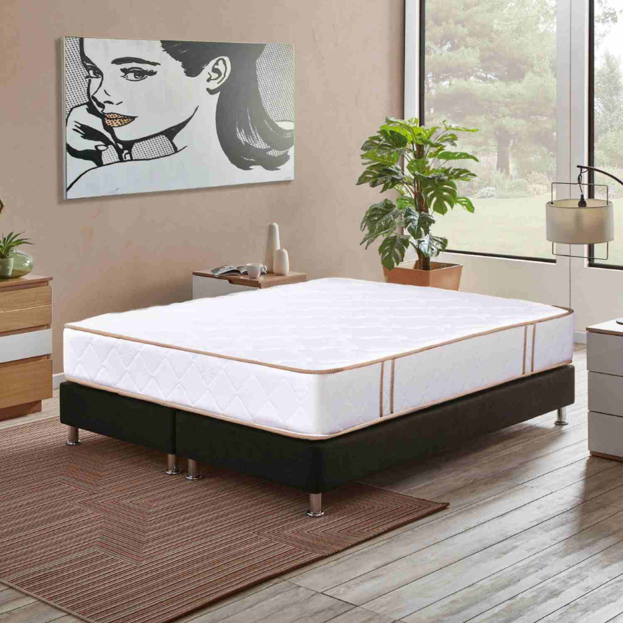 Combo Base Cama y Colchón Paris Blanco King 200 cm Firme - Combos Habitacion | Bylmo