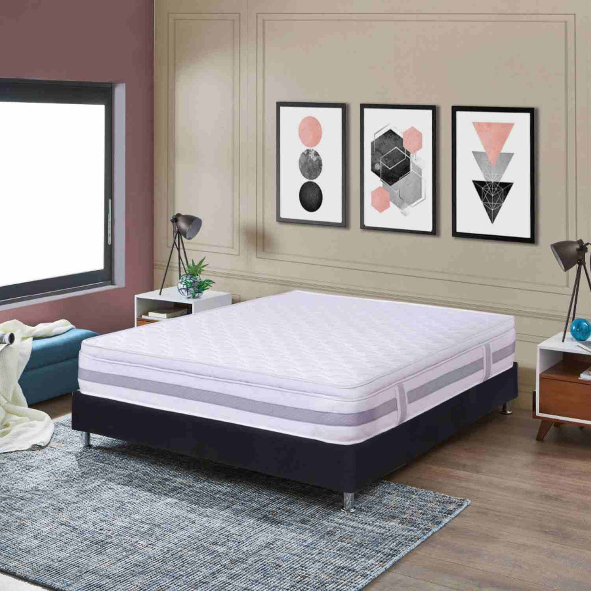 Combo Base Cama y Colchón Sevilla Blanco Semidoble 120 cm Firmeza Medio - Combos Habitacion | Bylmo