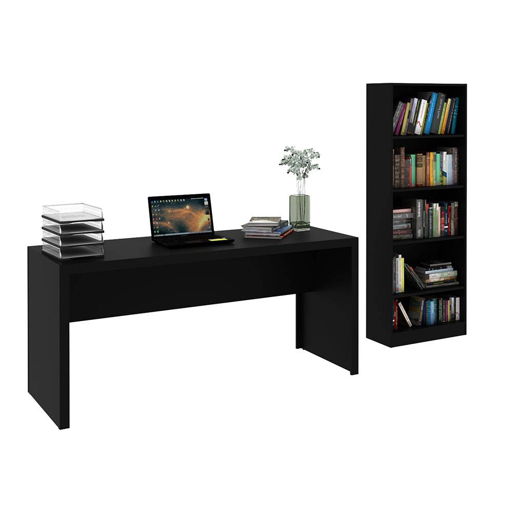 Combo Escritorio y Biblioteca Lima Negro 163 cm con Entrepaños - Escritorios y Archivadores | Bylmo