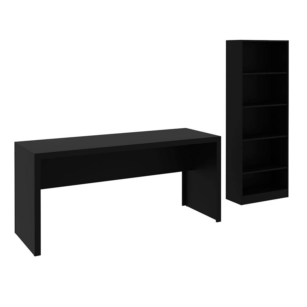 Combo Escritorio y Biblioteca Lima Negro 163 cm con Entrepaños - Escritorios y Archivadores | Bylmo
