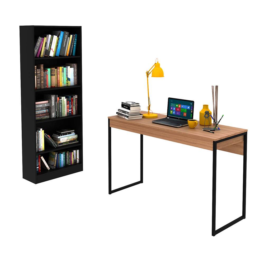Combo Escritorio y Biblioteca Oslo Almendra 120 cm Minimalista con Entrepaños - Escritorios y Archivadores | Bylmo