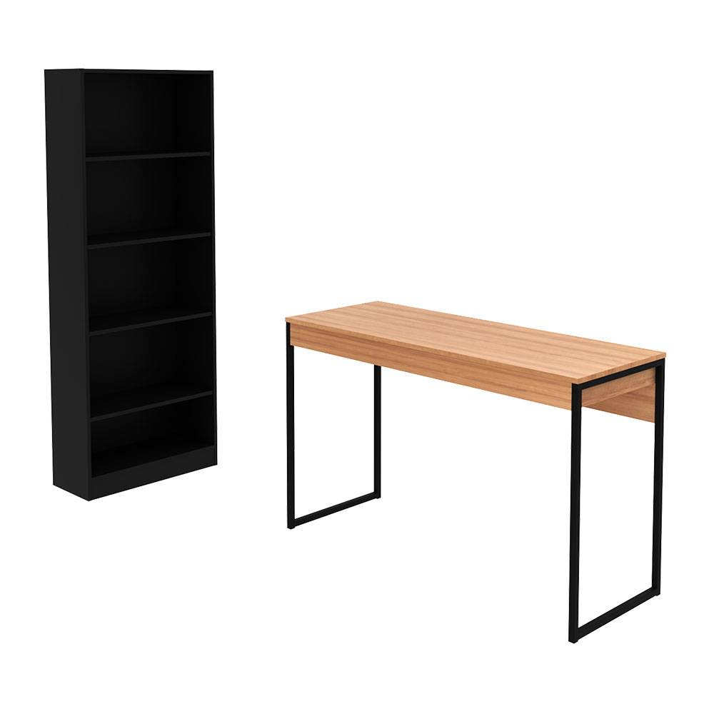 Combo Escritorio y Biblioteca Oslo Almendra 120 cm Minimalista con Entrepaños - Escritorios y Archivadores | Bylmo