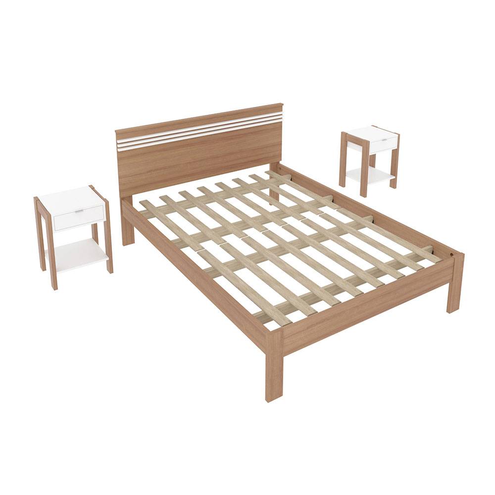 Combo Cama y Mesas de Noche Kaia Doble 140 cm Almendra y Blanco - Camas | Bylmo