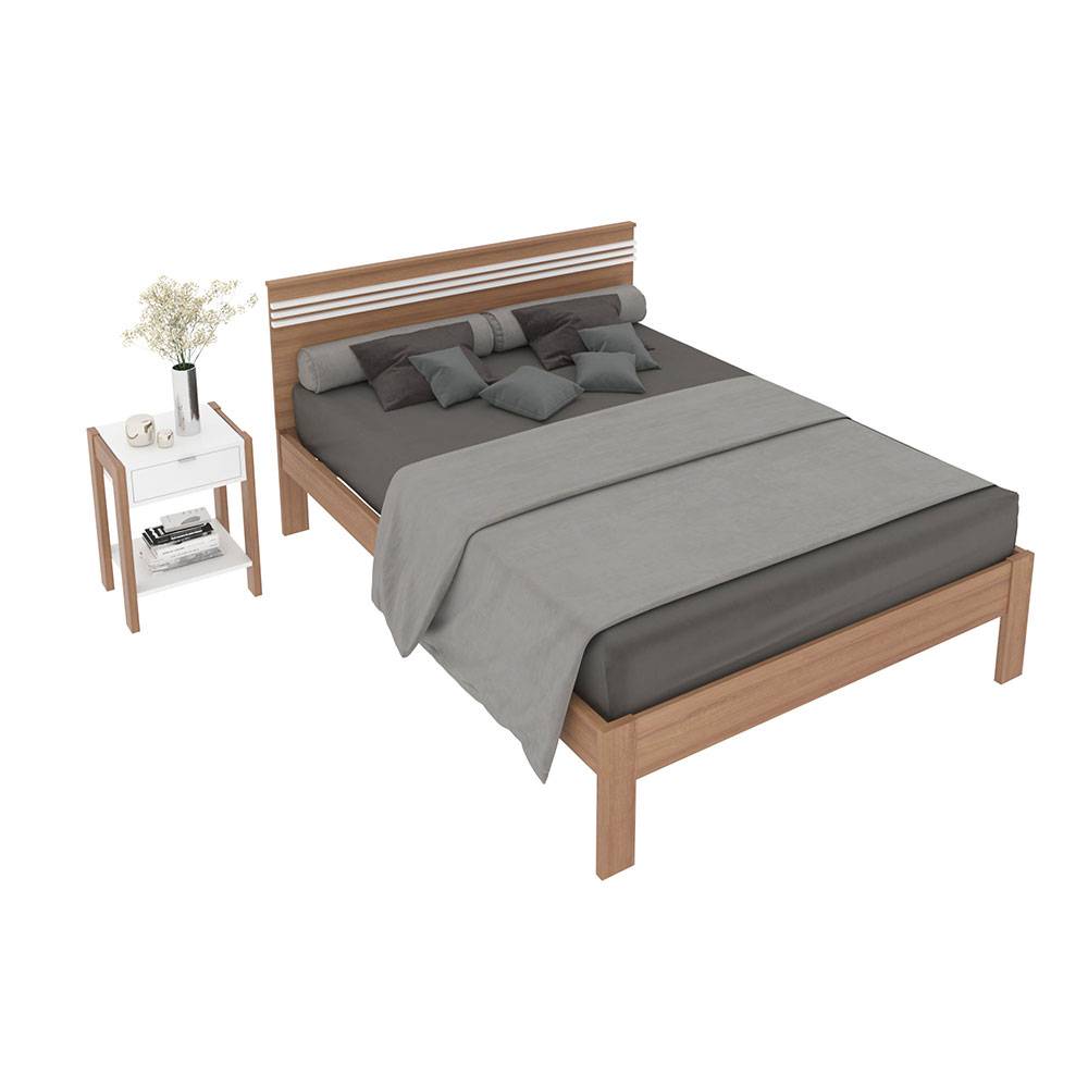 Combo Cama y Mesa de Noche Kaia Doble 140 cm Almendra y Blanco - Camas | Bylmo