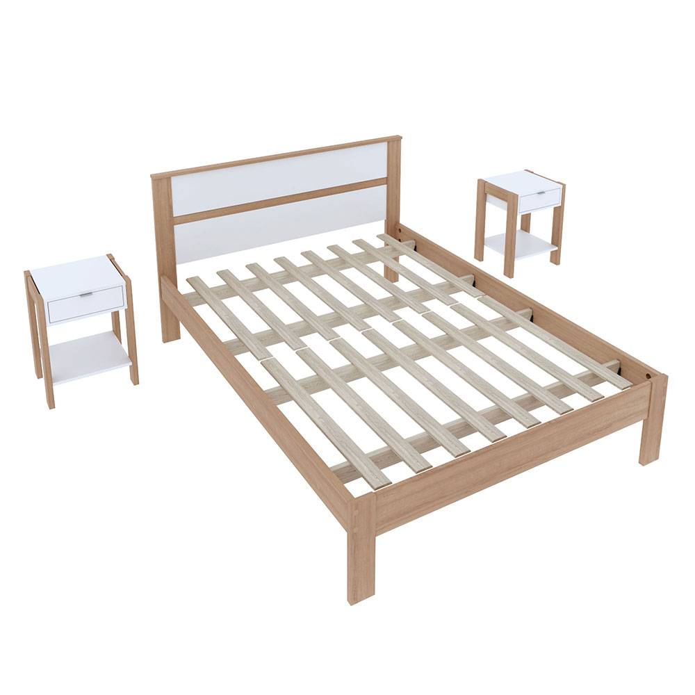 Combo Cama y Mesas de Noche Viena Doble 140 cm Almendra y Blanco - Camas | Bylmo