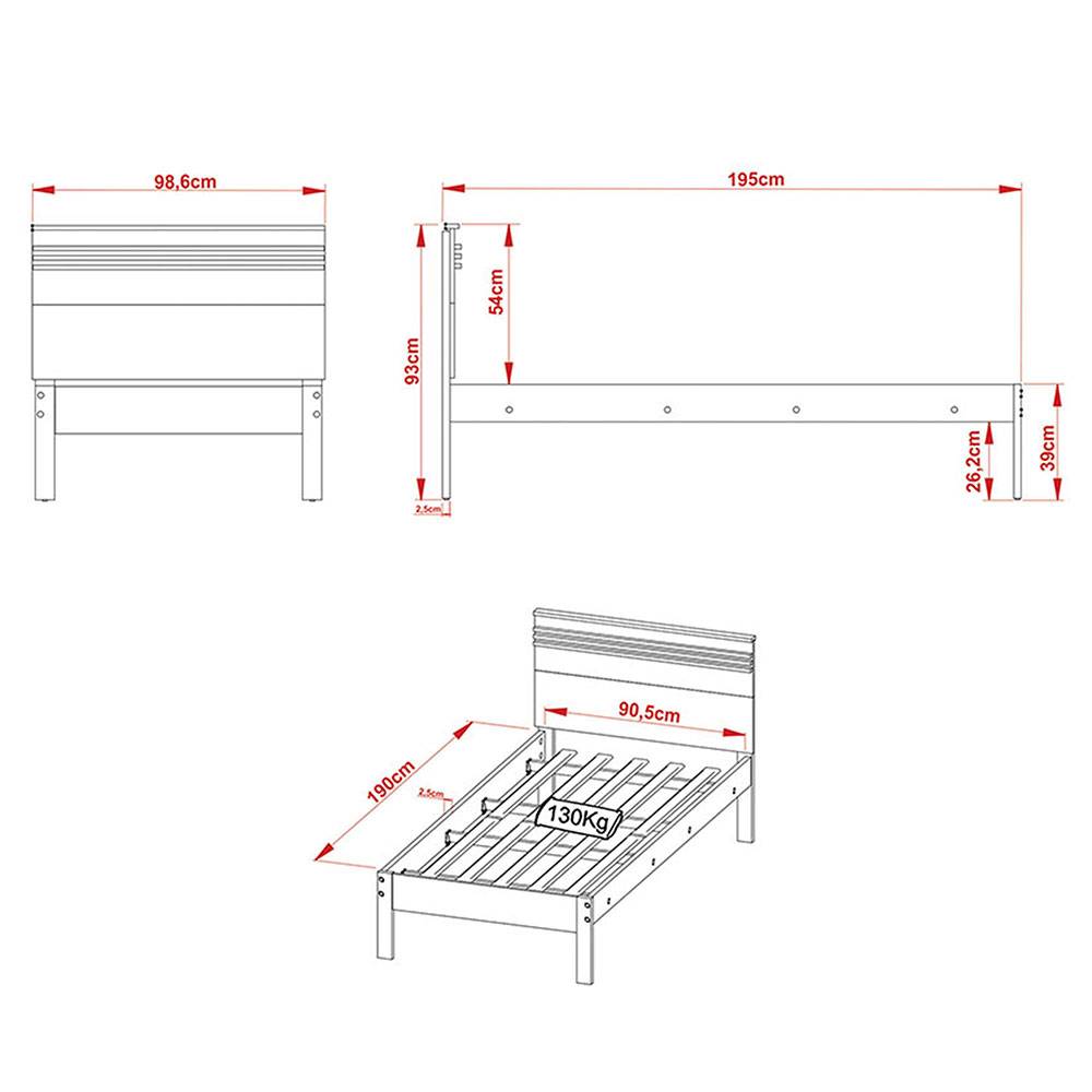 Combo Cama y Mesas de Noche Kaia Sencilla 90 cm Almendra y Blanco - Camas | Bylmo