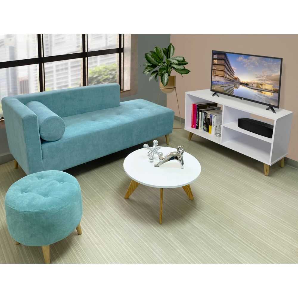 Combo Sala Chaise Long Verde Menta 163 cm con Sofa Puff Mesa para TV y Mesa de Centro - Sillas | Bylmo