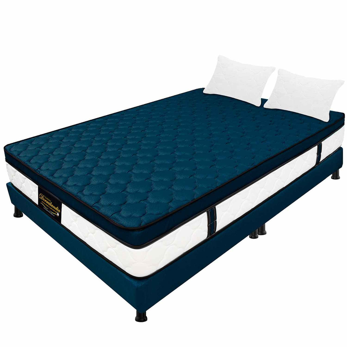 Combo Colchón y Base Cama Dublín Azul King 200 X 200 Cm Medio Firme Ortopedico e Hipoalergénico - Combos Habitacion | Bylmo