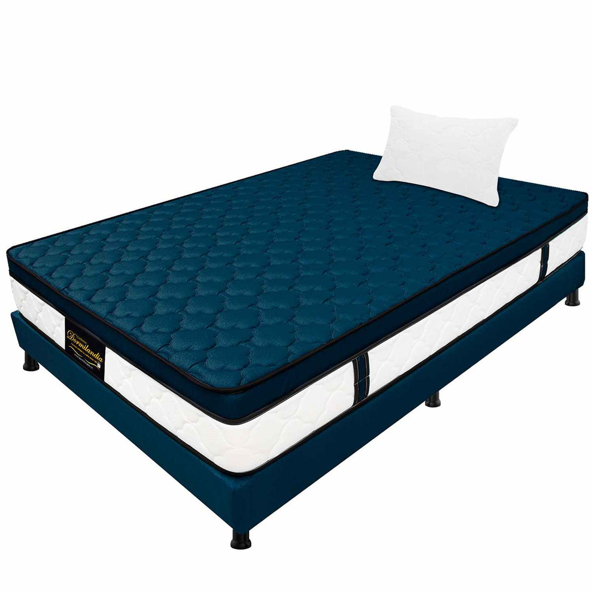 Combo Colchón y Base Cama Dublín Azul Sencillo 100 X 190 Cm Medio Firme Ortopedico e Hipoalergénico - Combos Habitacion | Bylmo