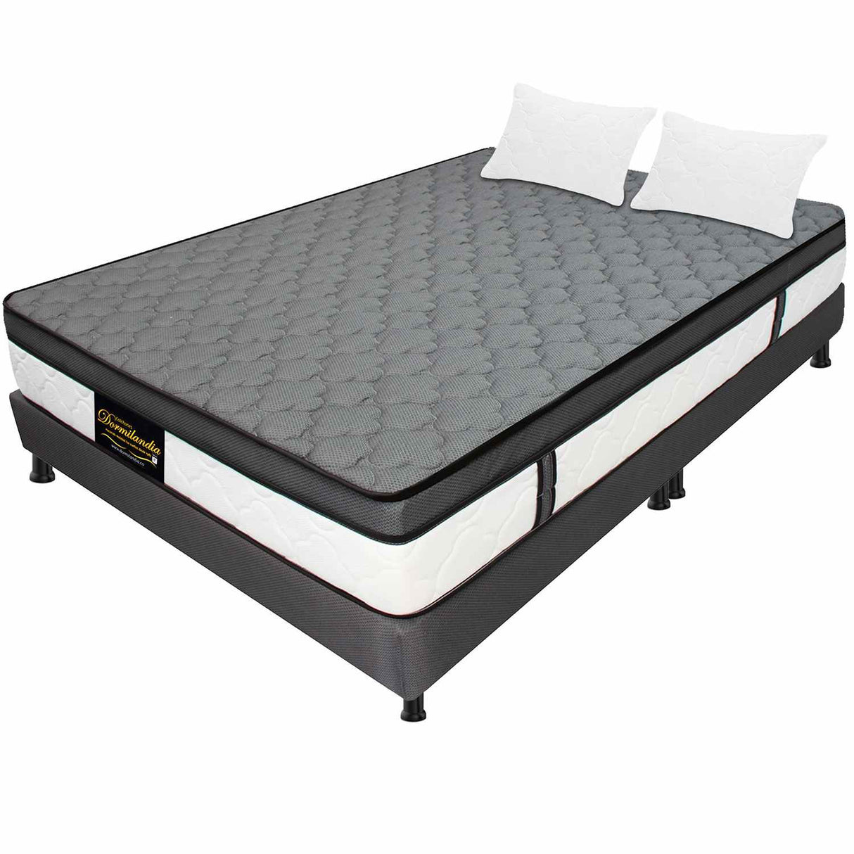 Combo Colchón y Base Cama Dublín Gris King 200 X 200 Cm Medio Firme Ortopedico e Hipoalergénico - Combos Habitacion | Bylmo